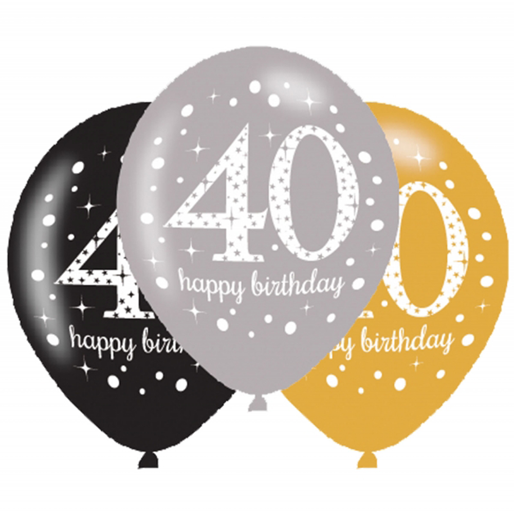 6 x 40th birthday balloons black silver gold party frozen christmas movies